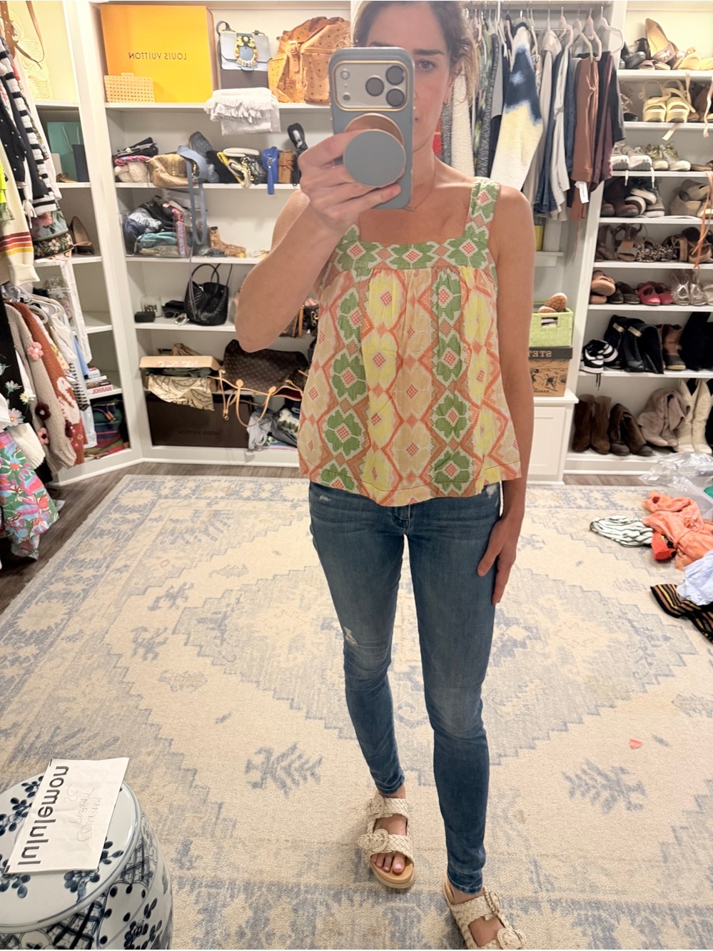 Sleeveless abstract Printed Tank Top in Yellow & Green from Anthropologie size S